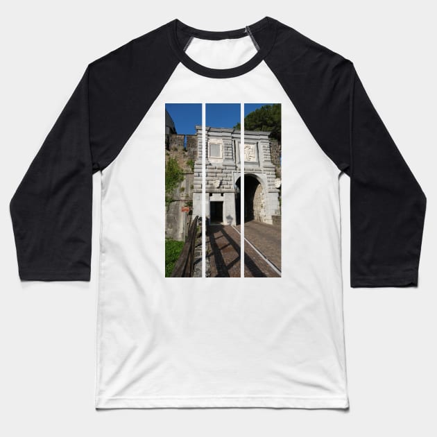 Gorizia, Italy. The castle. It stands between the walls of the ancient village, what medieval sources cite as Upper Land. Friuli Venezia Giulia. Sunny spring afternoon day (vertical) Baseball T-Shirt by fabbroni-art